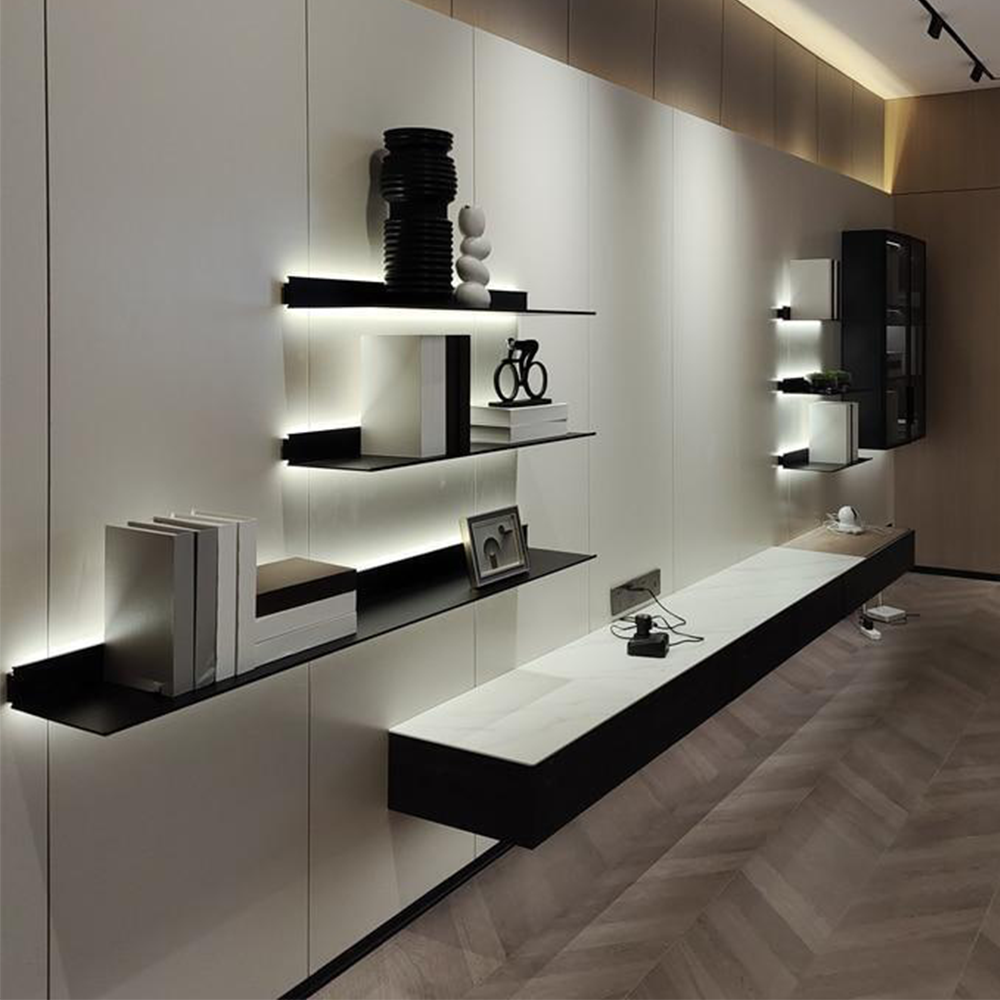 Minimalist Style Home Office Decoration High Quality Wall Mounted Floating Led Light Strip Display Aluminum Floating Shelves