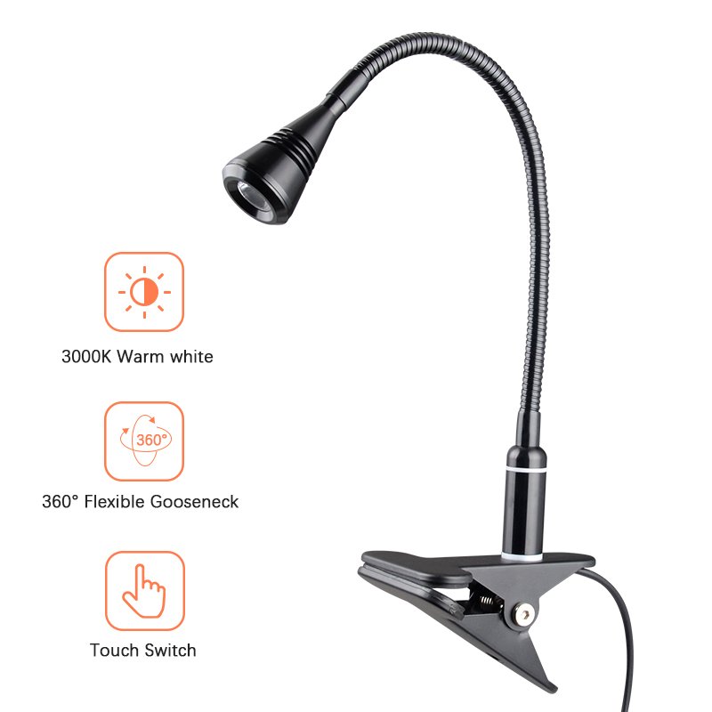 Clip on Desk 3W LED Reading Light Book Light, Eye Caring Reading Lamp, Perfect Clip Light for Bed Reading/Studying/Working