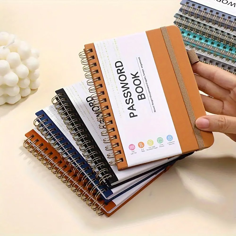 Hot Sale A6/B6 Hardcover Password Address keeper Book With Pen Loop Spiral Pu Leather Password Book For Home Office