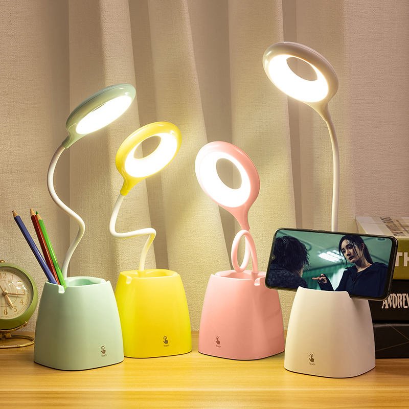 Modern LED Bedside Desk Lamp Rechargeable Bedside Kids Study Reading Light Flexible Neck Table Lamp with Pen Holder