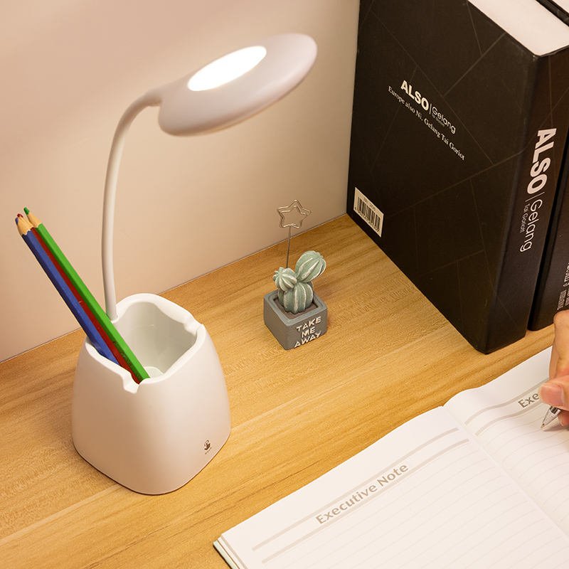 Modern LED Bedside Desk Lamp Rechargeable Bedside Kids Study Reading Light Flexible Neck Table Lamp with Pen Holder