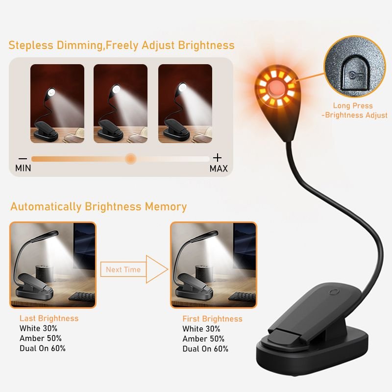 Unique Timing Reading Night Light For Travel Bedroom Clip On Book Light Reading Book Lamp Portable LED Book Light