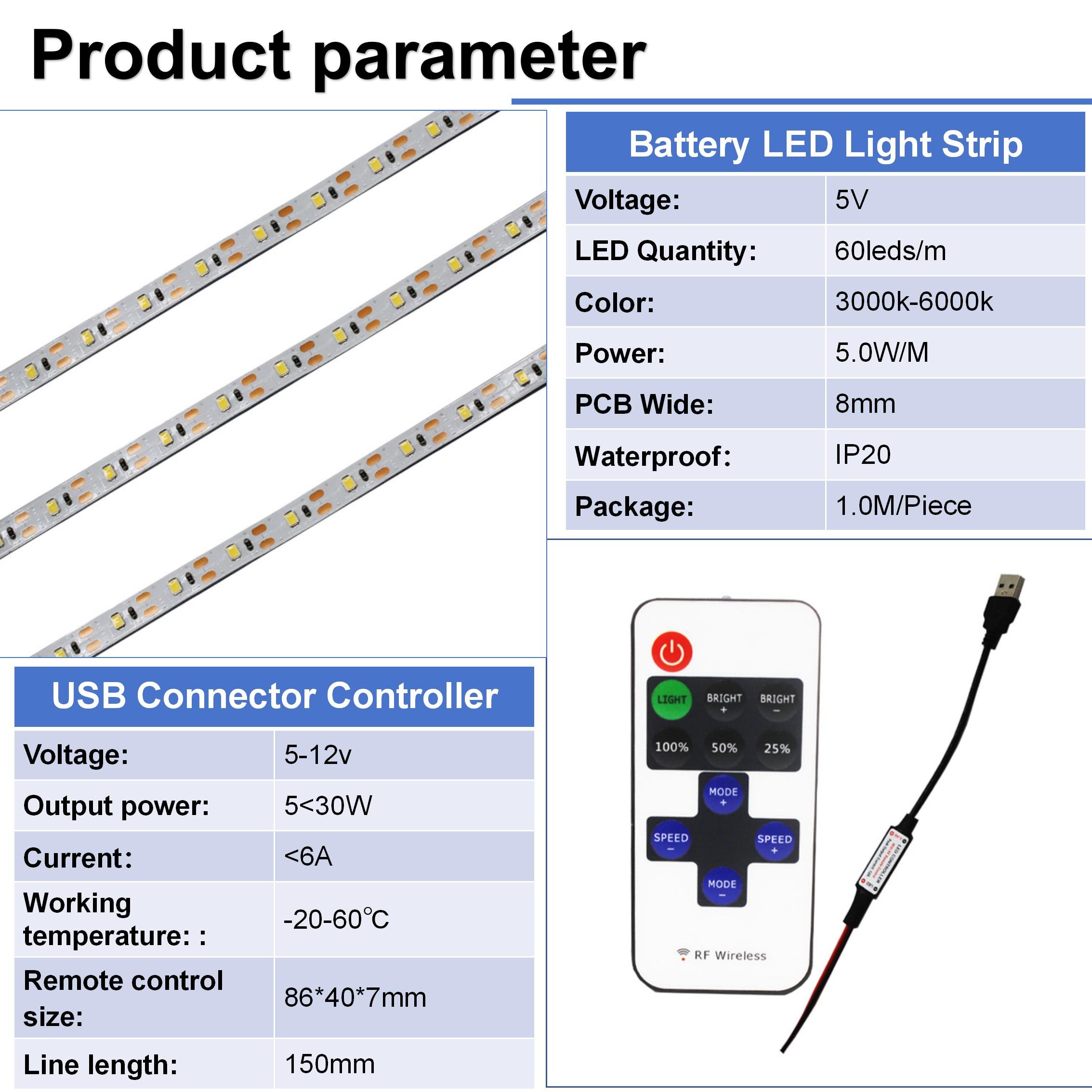 High Brightness 60Led Warm White Flexible Light Strip With USB AA Battery Remote Control