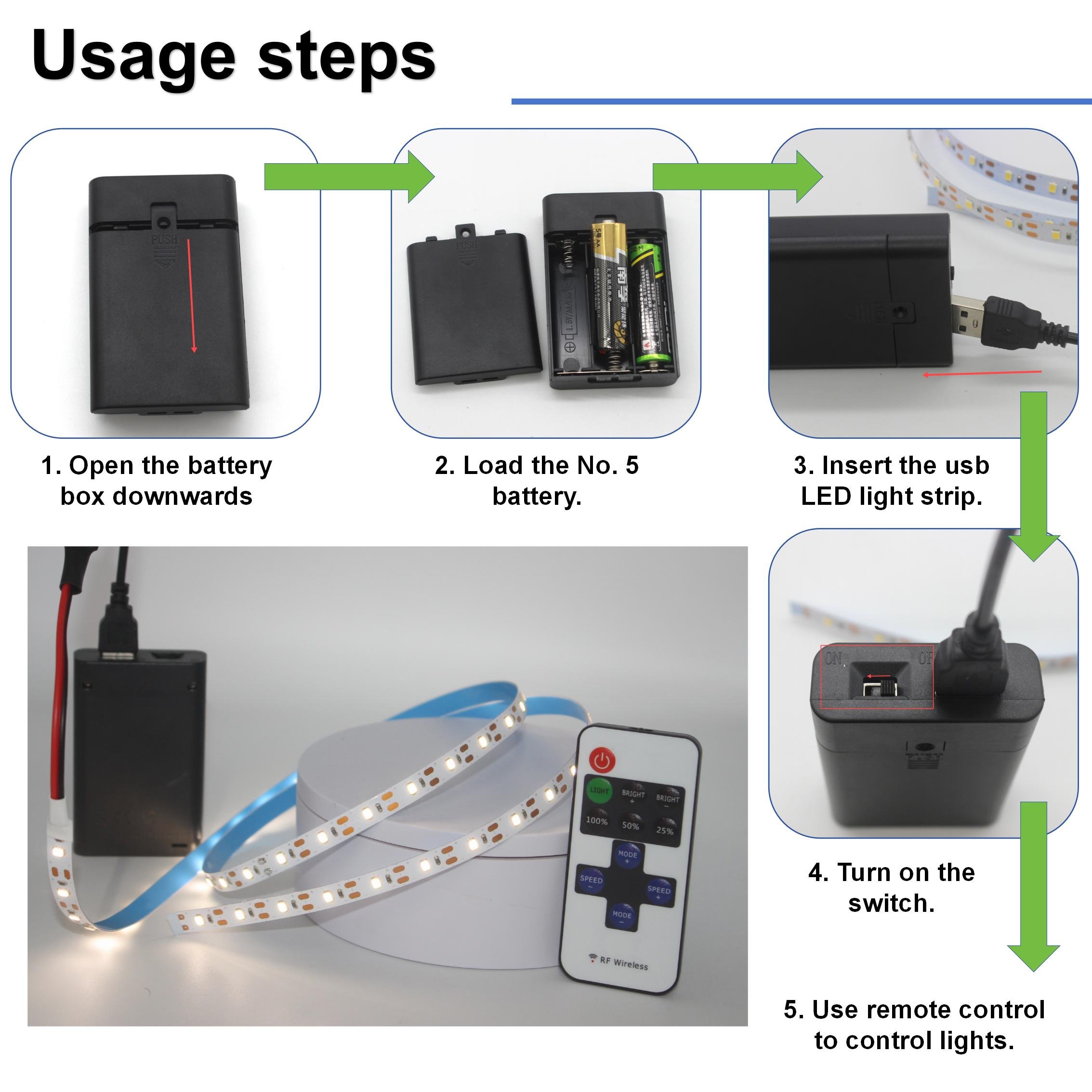 High Brightness 60Led Warm White Flexible Light Strip With USB AA Battery Remote Control