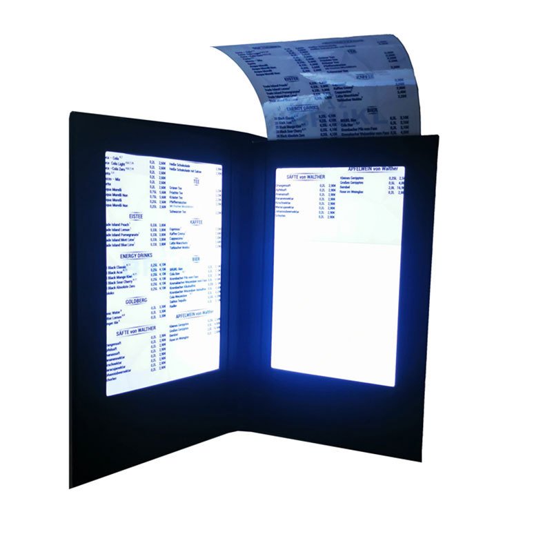 Custom Rechargeable Led Backlit Menu A4 A5Sign Holder Table Tent Display Led Menu Book Cover For Restaurant Bar