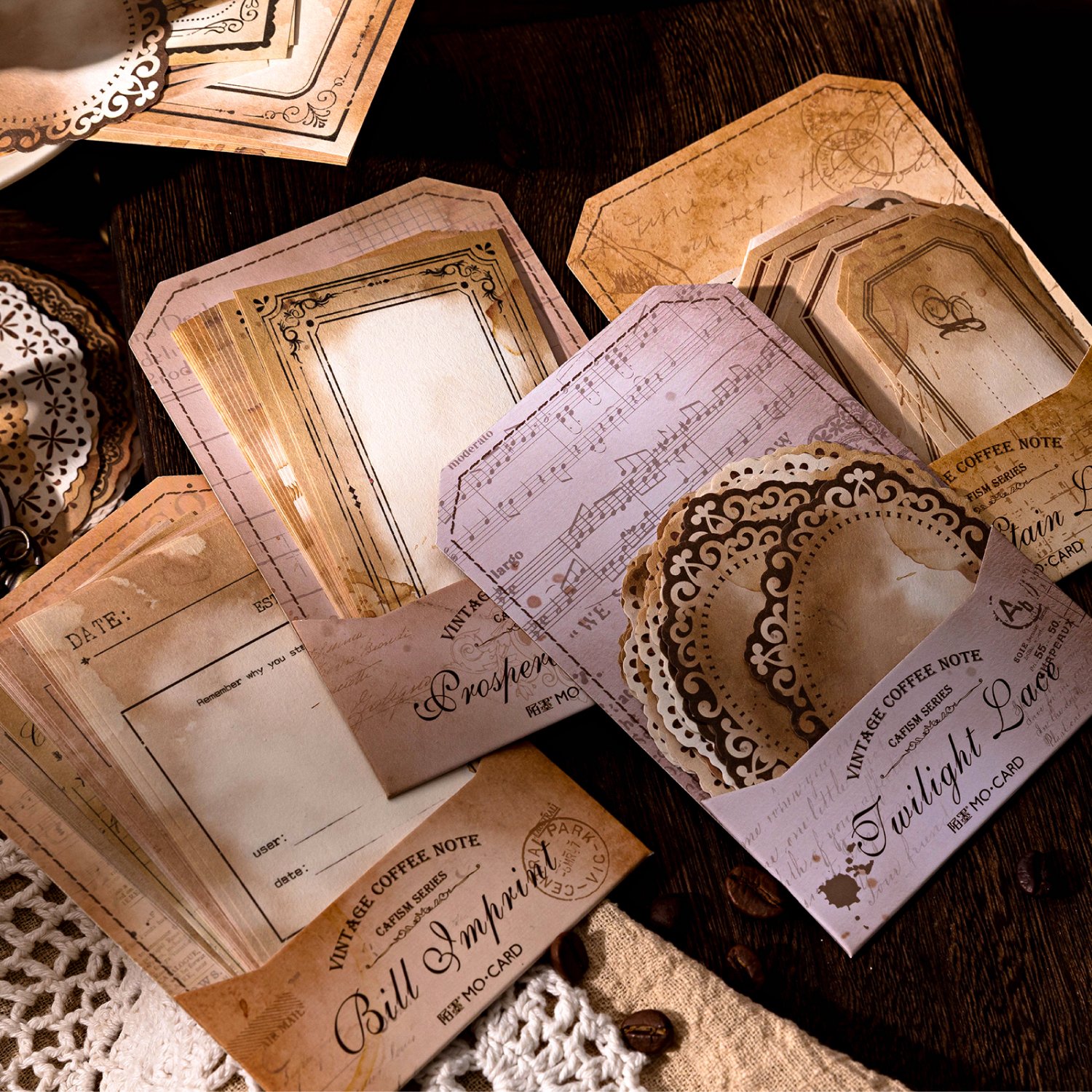 Light Retro Salt Label Lace Paper Tickets Coffee Stains Notes Memories Handbooks Materials Pad Decoration Stationery Paper