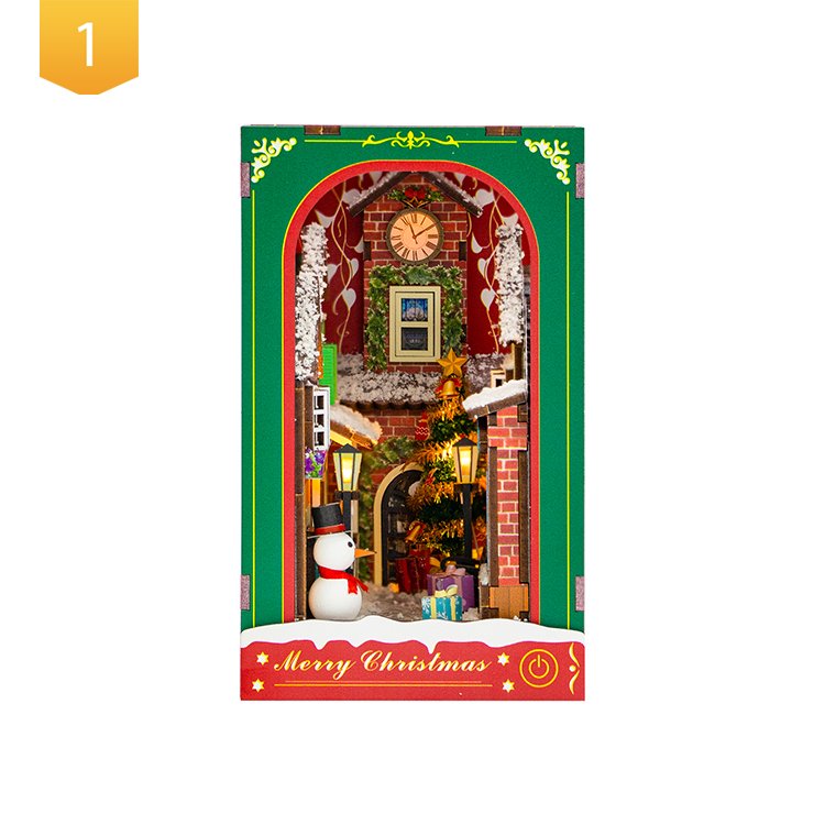 Hongda PC2417 Winter of Christmas New Product Book Nook kit Miniature Wooden Diy Book Nook With Light