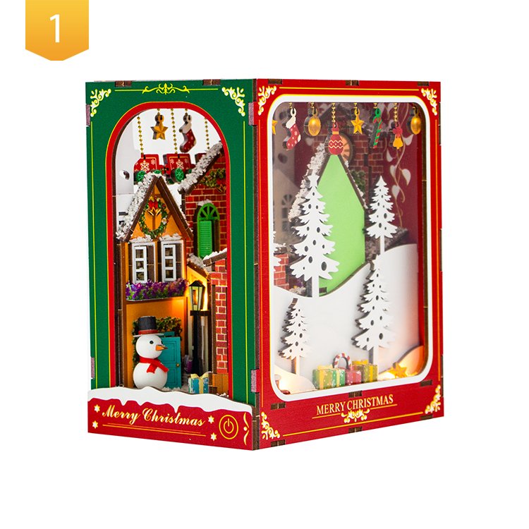 Hongda PC2417 Winter of Christmas New Product Book Nook kit Miniature Wooden Diy Book Nook With Light