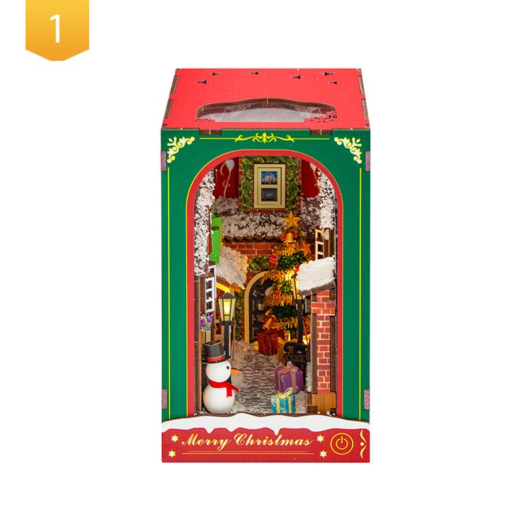Hongda PC2417 Winter of Christmas New Product Book Nook kit Miniature Wooden Diy Book Nook With Light