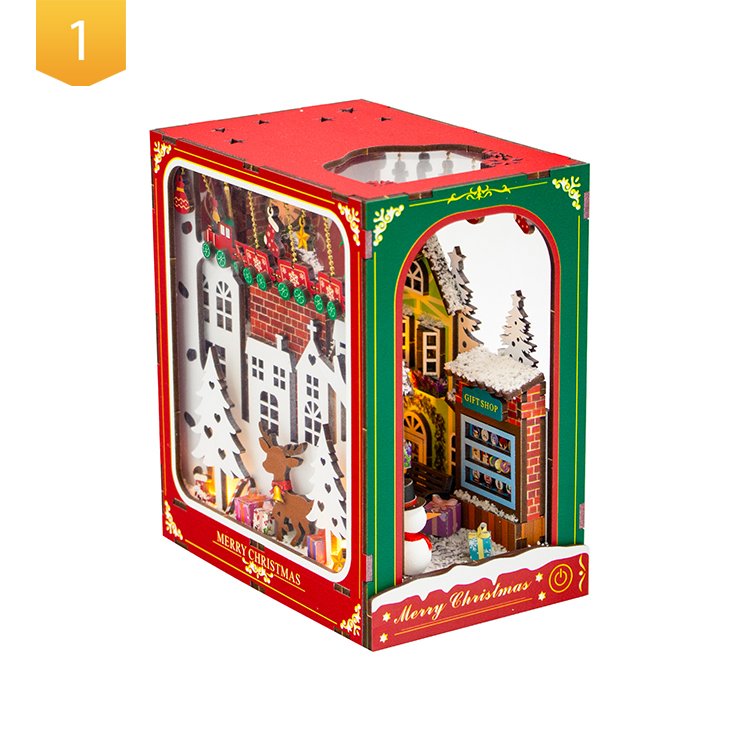 Hongda PC2417 Winter of Christmas New Product Book Nook kit Miniature Wooden Diy Book Nook With Light