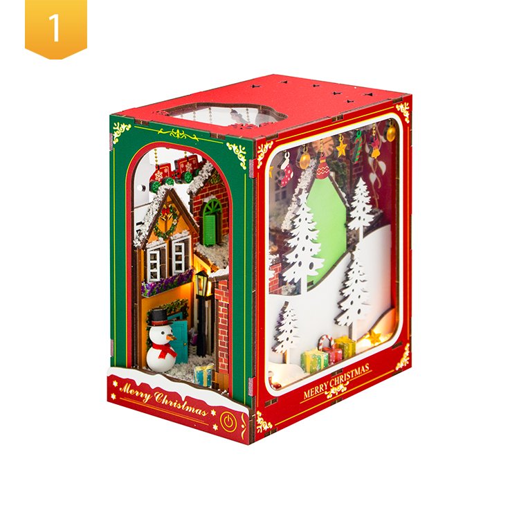 Hongda PC2417 Winter of Christmas New Product Book Nook kit Miniature Wooden Diy Book Nook With Light