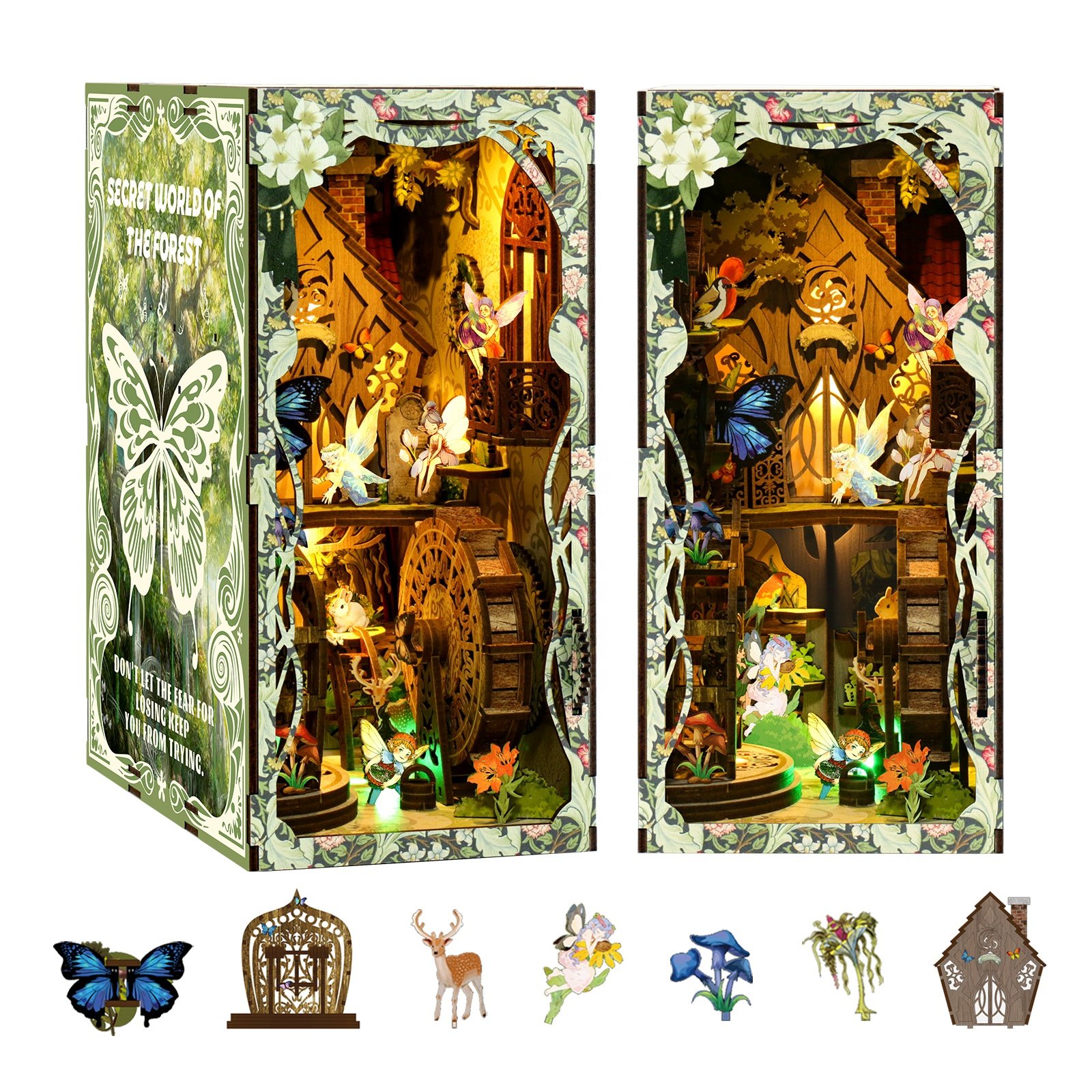 Customized forest diy build 3d wooden puzzle assembled miniature model toy new book nook green house book nook