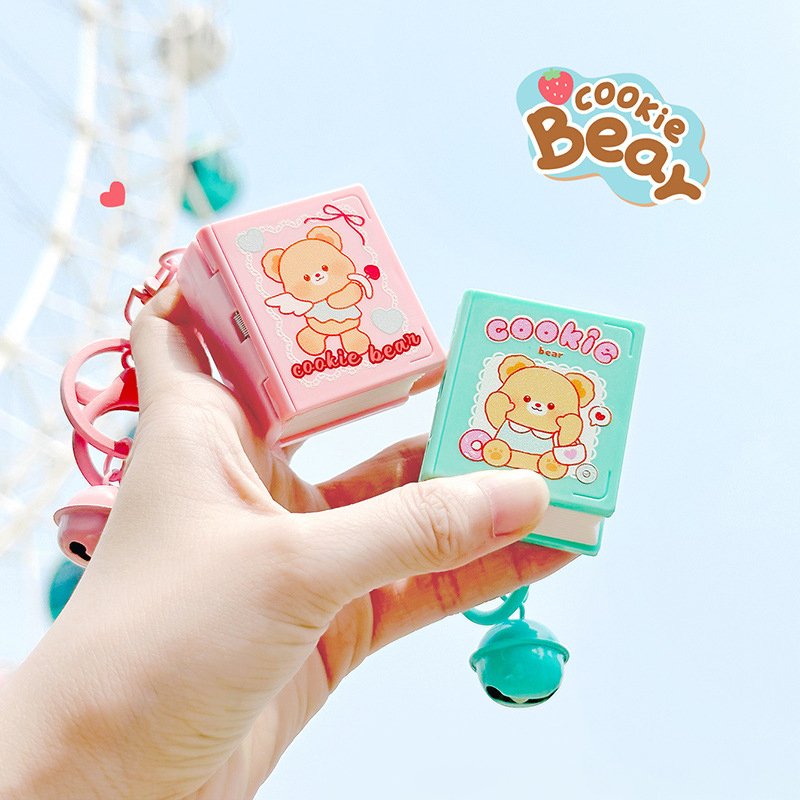 BC Cream Bear Surprise Book Keychain from the Cookie Bear Series Light Plastic Keychain with Gravure and Offset Printing