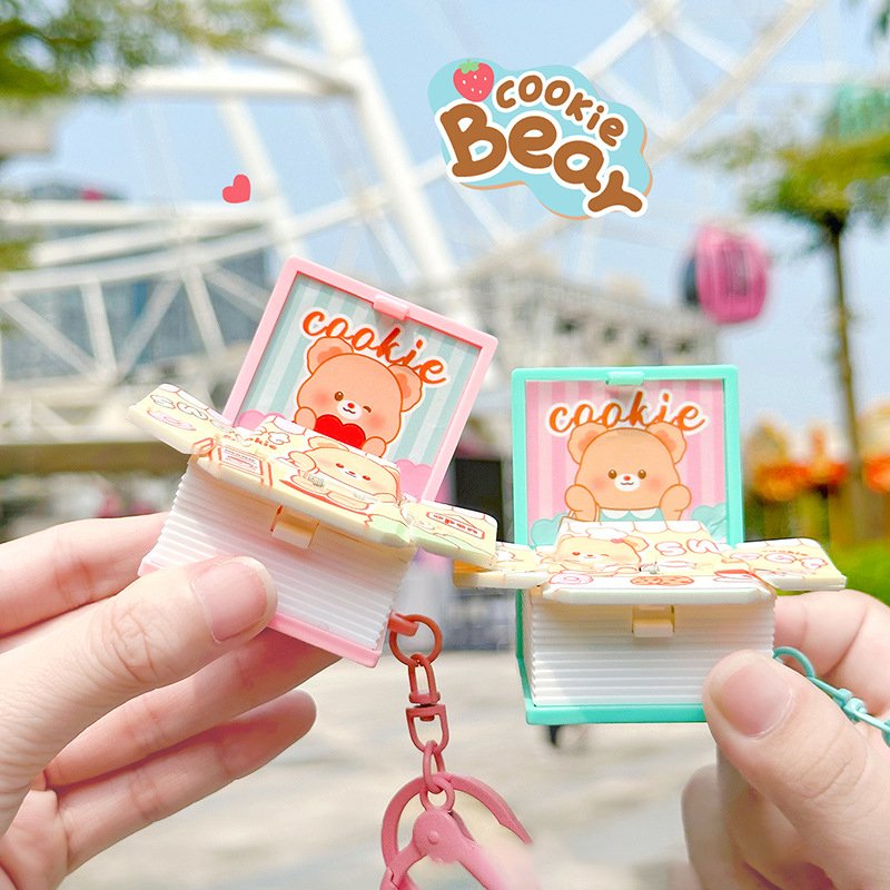 BC Cream Bear Surprise Book Keychain from the Cookie Bear Series Light Plastic Keychain with Gravure and Offset Printing
