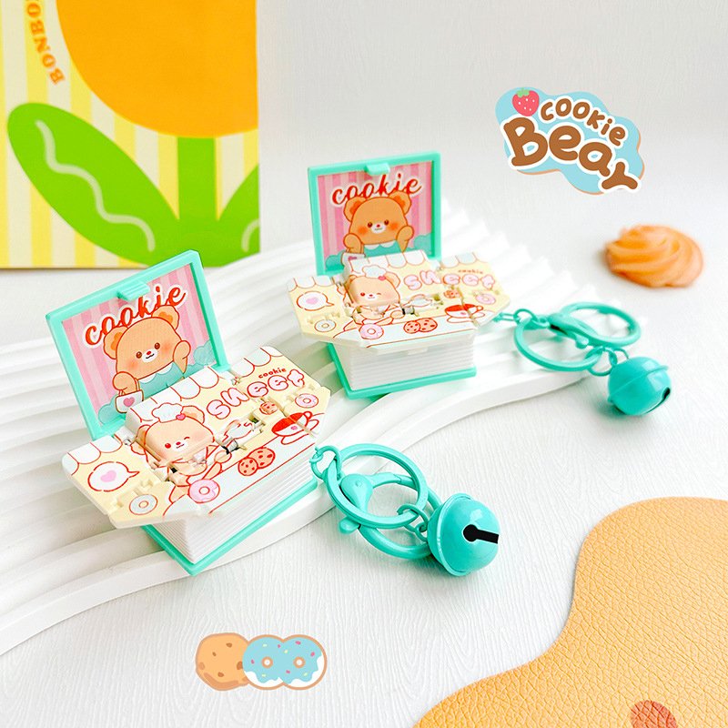 BC Cream Bear Surprise Book Keychain from the Cookie Bear Series Light Plastic Keychain with Gravure and Offset Printing