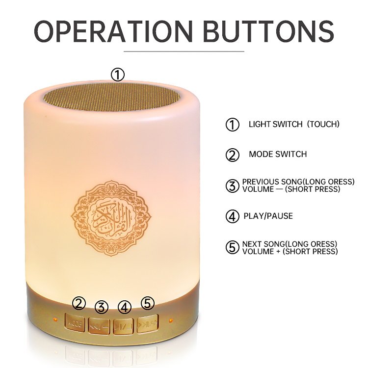 Muslim Gift Quran Player Islamic Gift Touch Led Night Light Lamp Speaker Quran Players