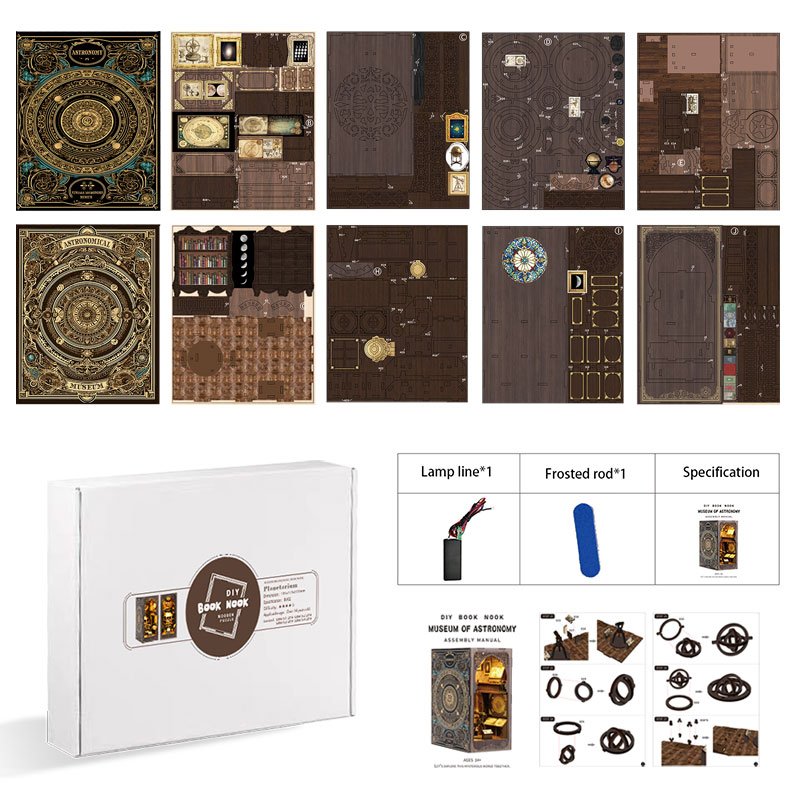 Classical touch Sensor Light Original UV Printing design Miniature 3d wooden building block book nook