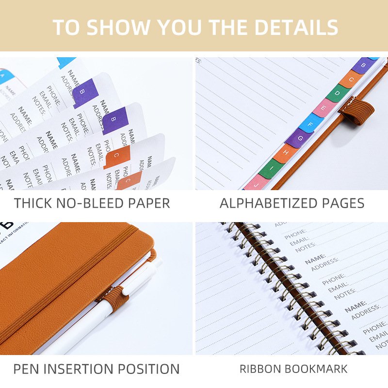 Custom Printed Password Book Promotional Lined Cheap Custom Logo Printed Spiral Leather Address Notebooks With Elastic Band