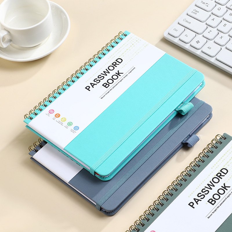 Custom Printed Password Book Promotional Lined Cheap Custom Logo Printed Spiral Leather Address Notebooks With Elastic Band