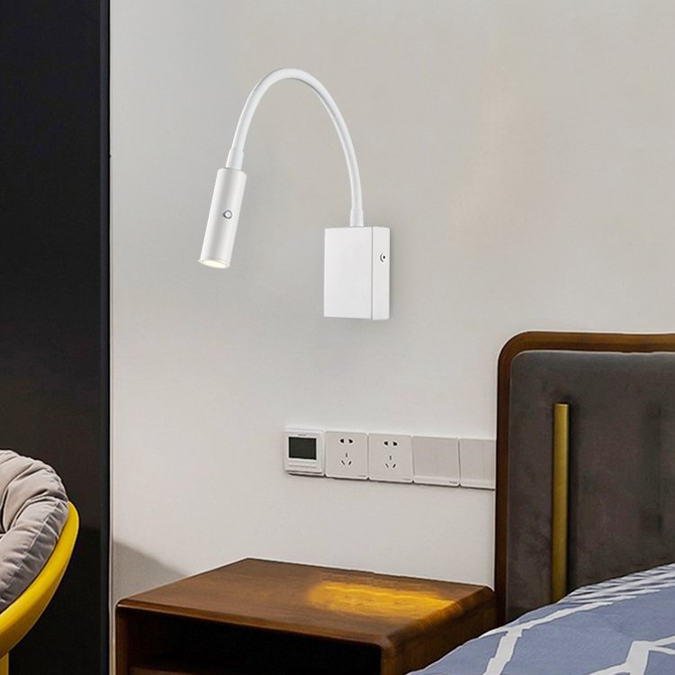 Hotel Modern Indoor Metal Aluminium Bedside Headboard Surface Mount Long Arm Adjustable 3W Wall Reading Lamp