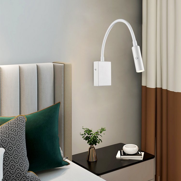 Hotel Modern Indoor Metal Aluminium Bedside Headboard Surface Mount Long Arm Adjustable 3W Wall Reading Lamp
