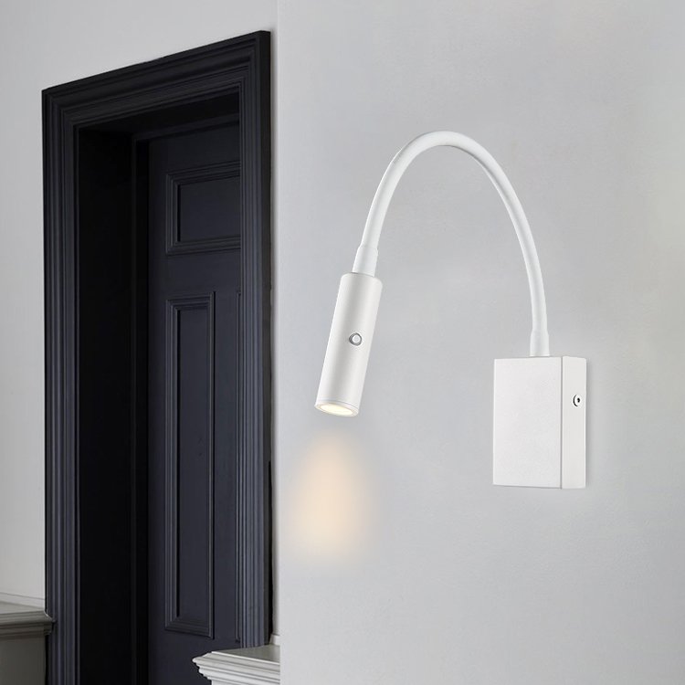Hotel Modern Indoor Metal Aluminium Bedside Headboard Surface Mount Long Arm Adjustable 3W Wall Reading Lamp