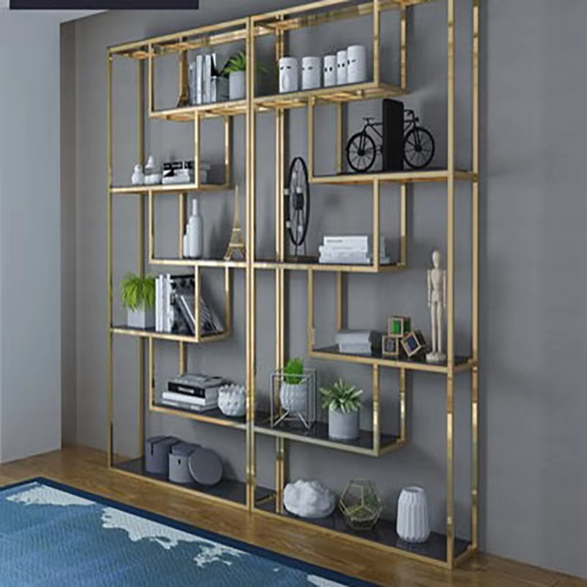 Custom Light Luxury Stainless Steel Bookshelf Subway Art, Multi-Layer Shelf, Metal Space Saving Bookshelf, Creative Art