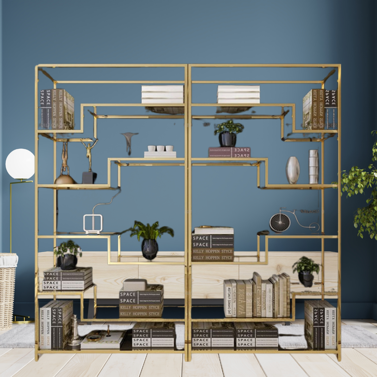 Custom Light Luxury Stainless Steel Bookshelf Subway Art, Multi-Layer Shelf, Metal Space Saving Bookshelf, Creative Art