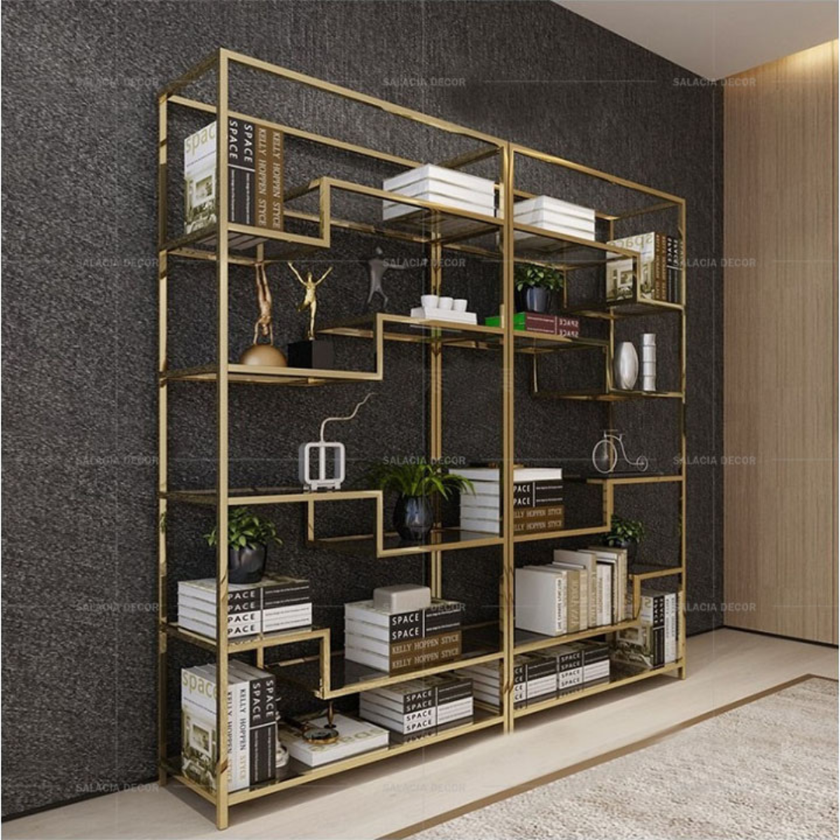 Custom Light Luxury Stainless Steel Bookshelf Subway Art, Multi-Layer Shelf, Metal Space Saving Bookshelf, Creative Art
