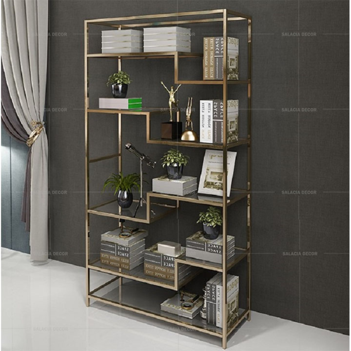 Custom Light Luxury Stainless Steel Bookshelf Subway Art, Multi-Layer Shelf, Metal Space Saving Bookshelf, Creative Art