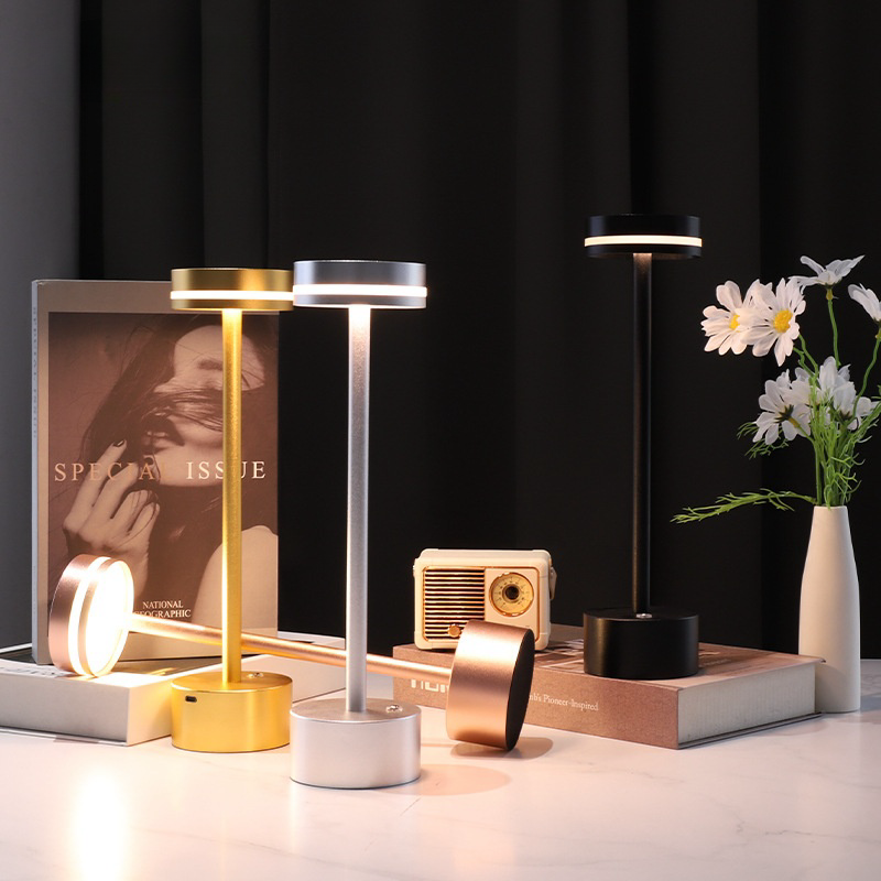 Modern Rechargeable Cordless table lamp touch control dimmer led desk light metal night lights office study reading stand light