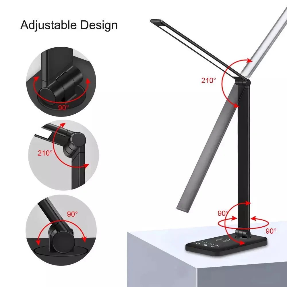 touch control dimming 3 cct adjustable folder rotate table desk book reading light lamp with wireless charger tuv certificated