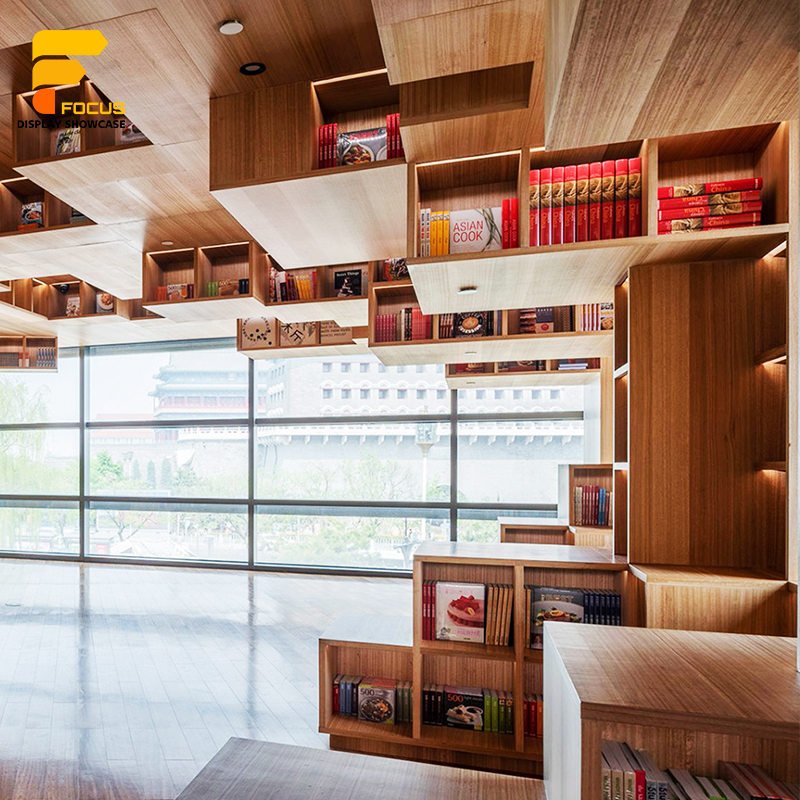 Customized Display Bookshelf Wooden Library Book Shelving Unit Bookstore Shelves