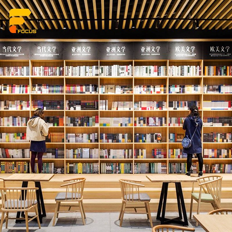 Customized Display Bookshelf Wooden Library Book Shelving Unit Bookstore Shelves