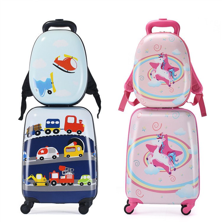 Kids Carry-On Luggage Set Waterproof Book Bag and Rolling Suitcase with Cute Animal PC Children Backpack for School