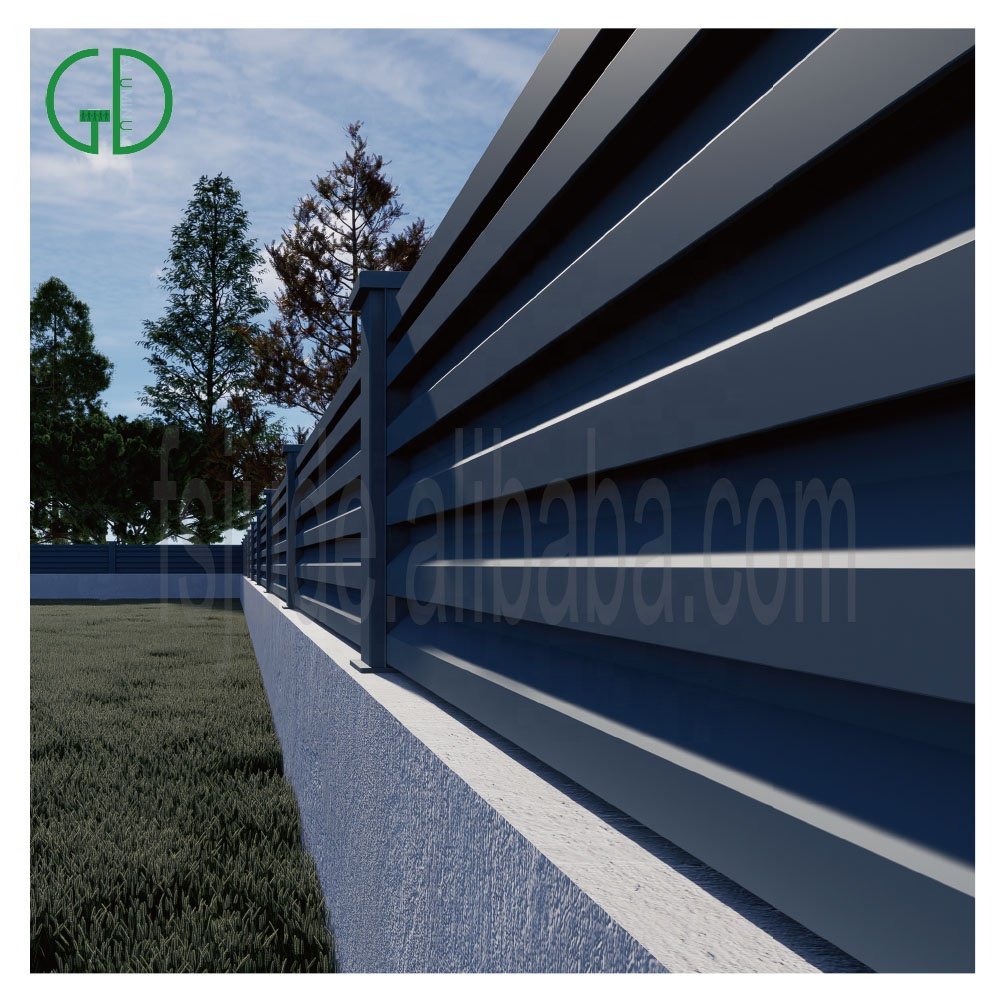GD led solar lights wood grain garden pool wooden laser cut aluminum steel horizontal slat vertical privacy fence panels