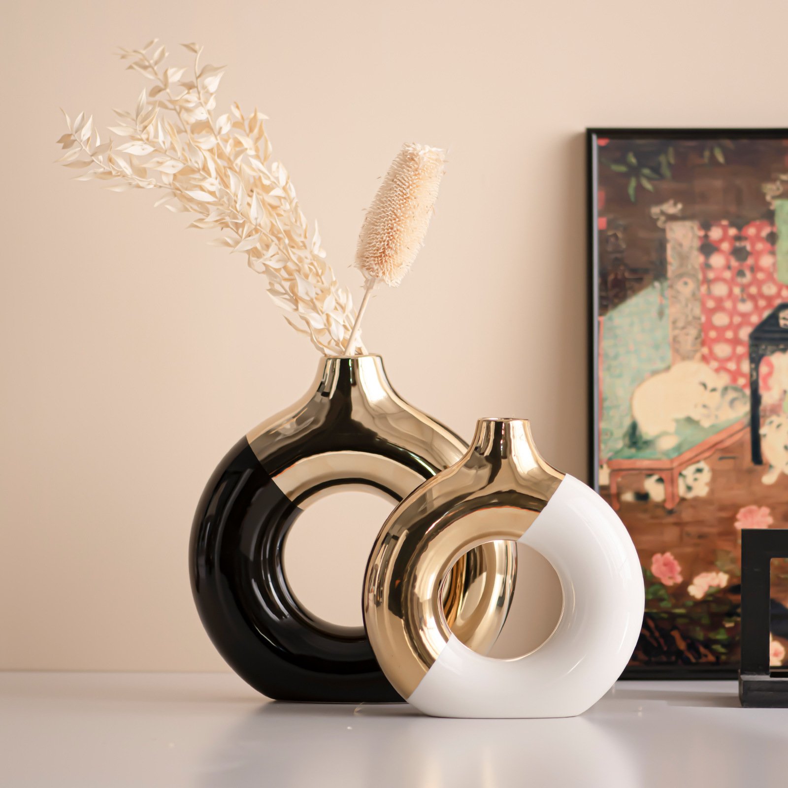 Vase ceramic vase, light luxury gold vase, ins style, high aesthetic value, soft furnishings, decorative items