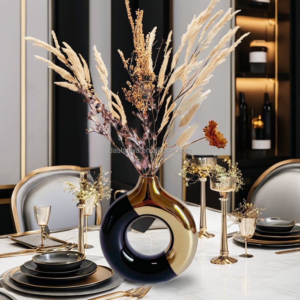 Vase ceramic vase, light luxury gold vase, ins style, high aesthetic value, soft furnishings, decorative items