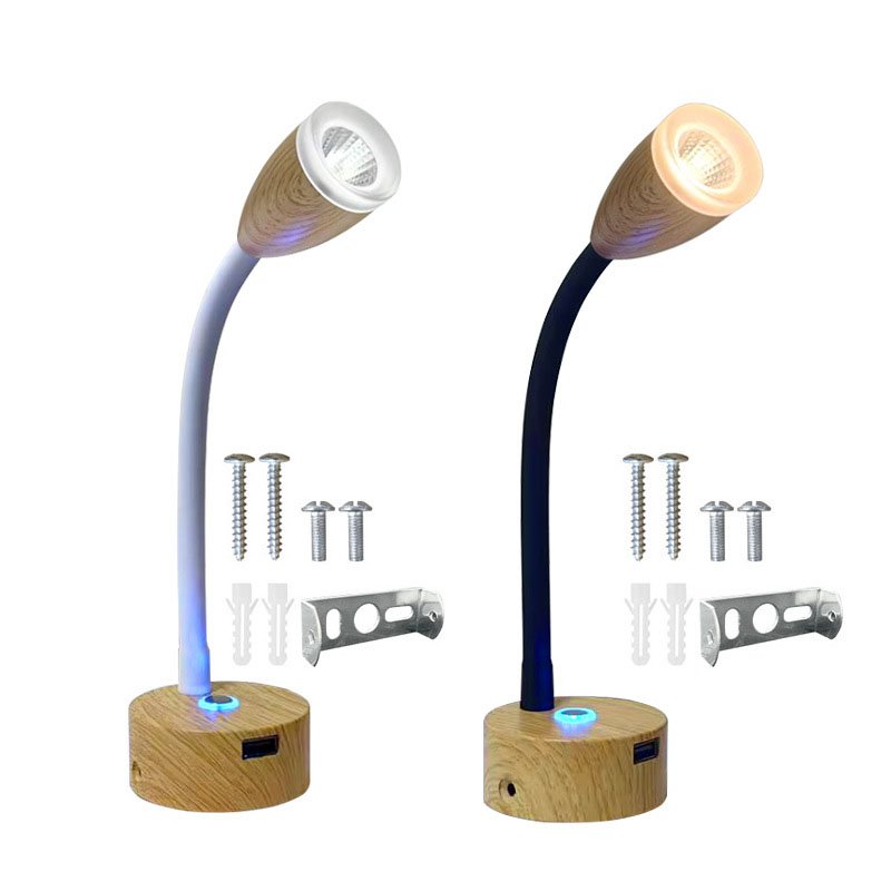 12V 24V LED Swivel Reading Light with USB port RV Caravan Boat Book Lamp