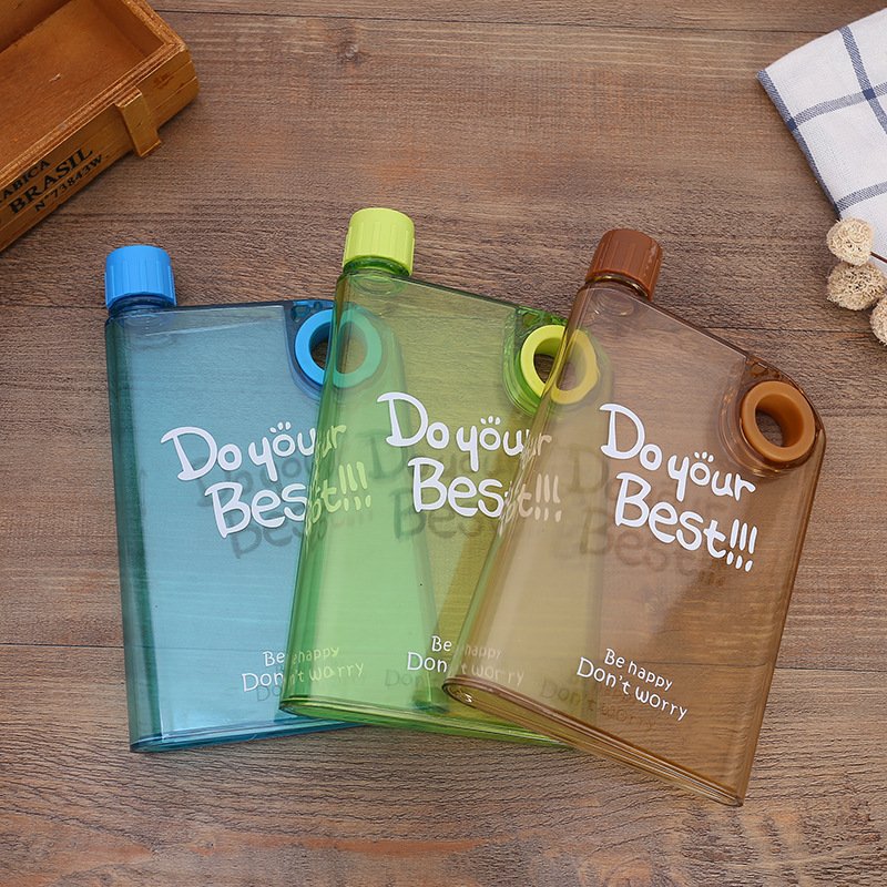 Creative Square Book-shaped Water Bottle A5 Notebook Portable Flat Water Cup Transparent Plastic Cup Custom Outdoor Children