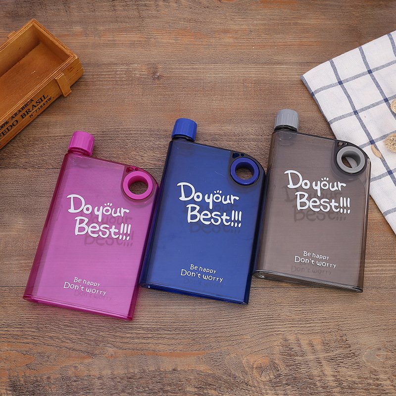 Creative Square Book-shaped Water Bottle A5 Notebook Portable Flat Water Cup Transparent Plastic Cup Custom Outdoor Children