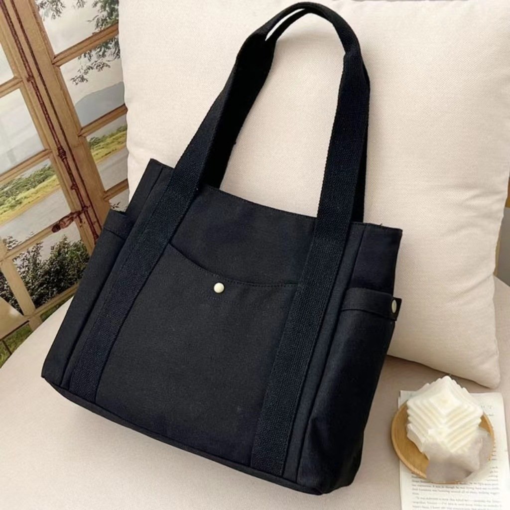 Luxury Woman Tote Bags With Custom Printed Logo Handbag Fashion Tote Cotton Canvas Bag With Pockets