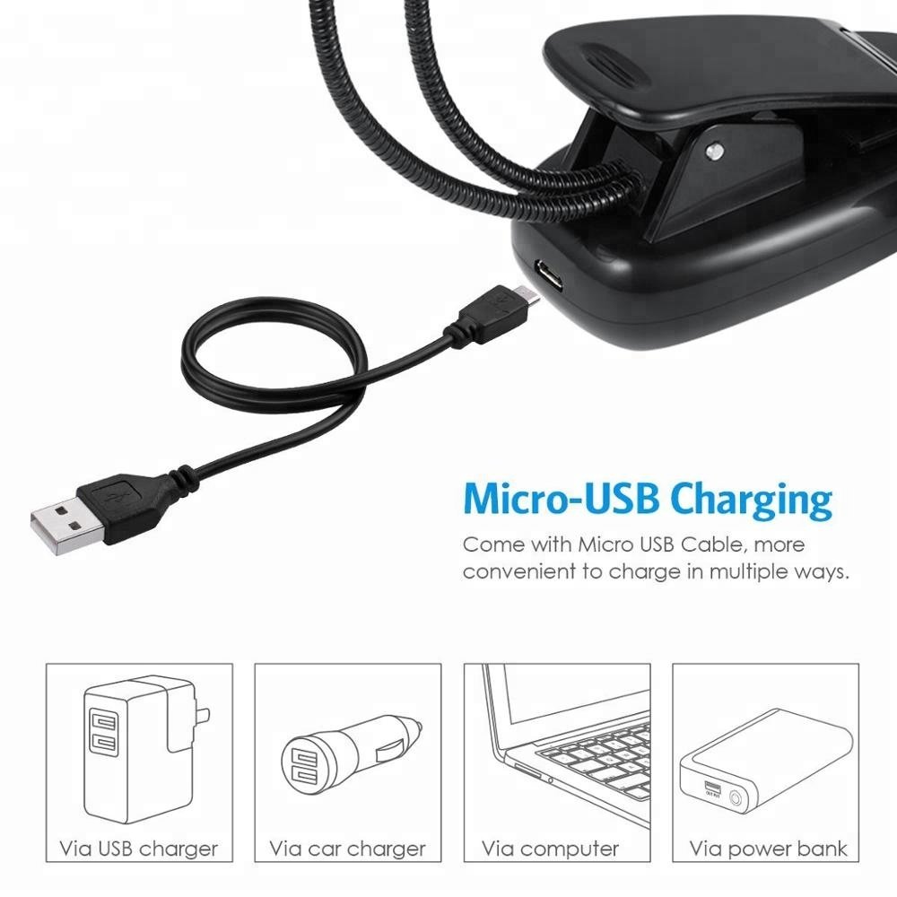 LED light Clip on Reading book light with 2 flexible arms Desk Lamp USB Rechargeable Perfect for Bookworms & Kids