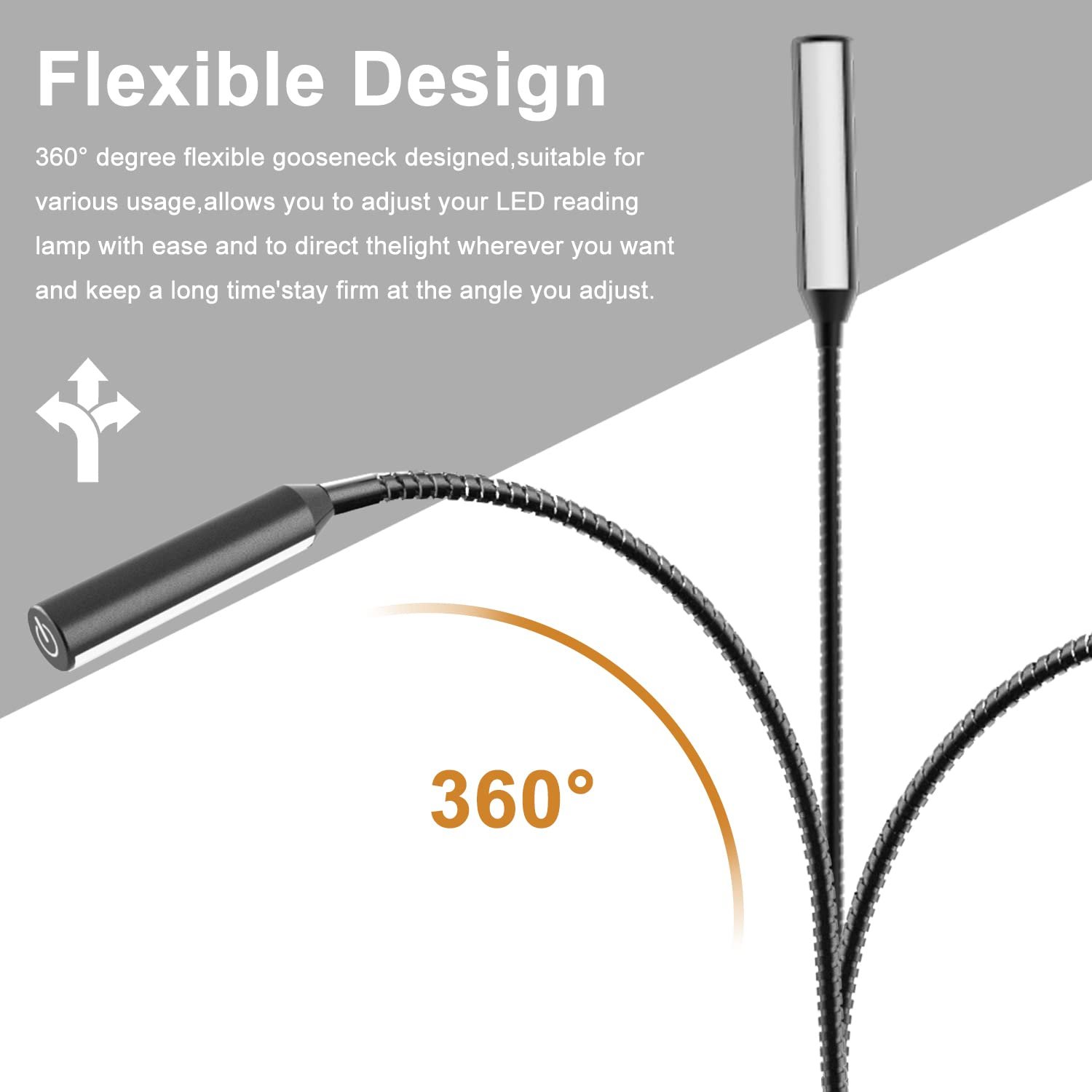 VST Flexible Dimmable LED Book Reading Light LED Gooseneck Reading Light with USB Charging Port