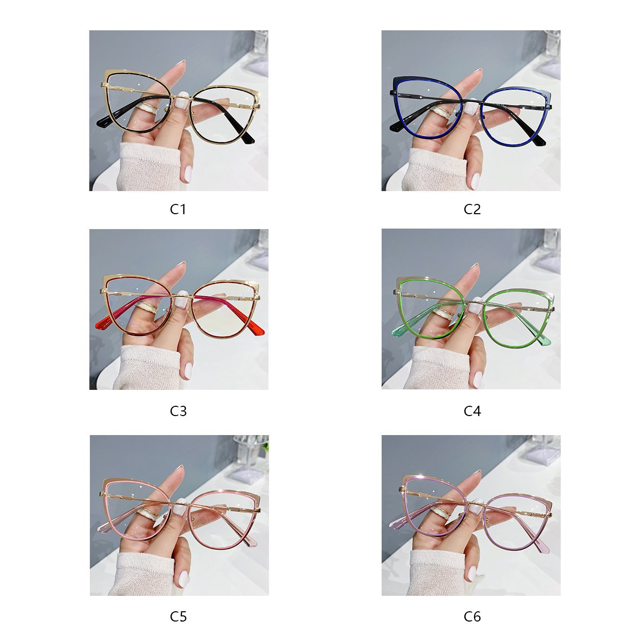 Newest Fashion Trendy Metal Optical Glasses Frame Women Designer Eyeglasses Frame Anti Blue Light Cat Eye Glasses