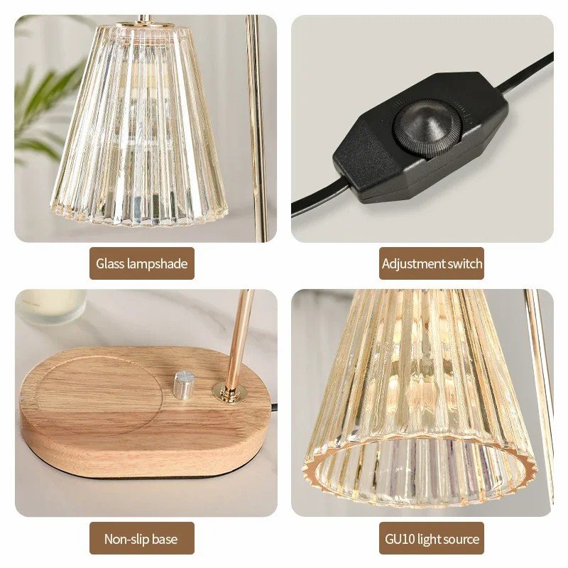 Aroma Lamps Mood Light Glass Crystal Wood Indoor Lighting Lights Solid Wood Candle Warmer Lamp Wax Melting 110V/220V