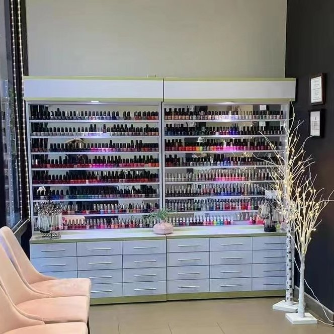Salon counter top with led lights book color chart for retail store shop shelves cosmetic shelf display stand nail polish racks