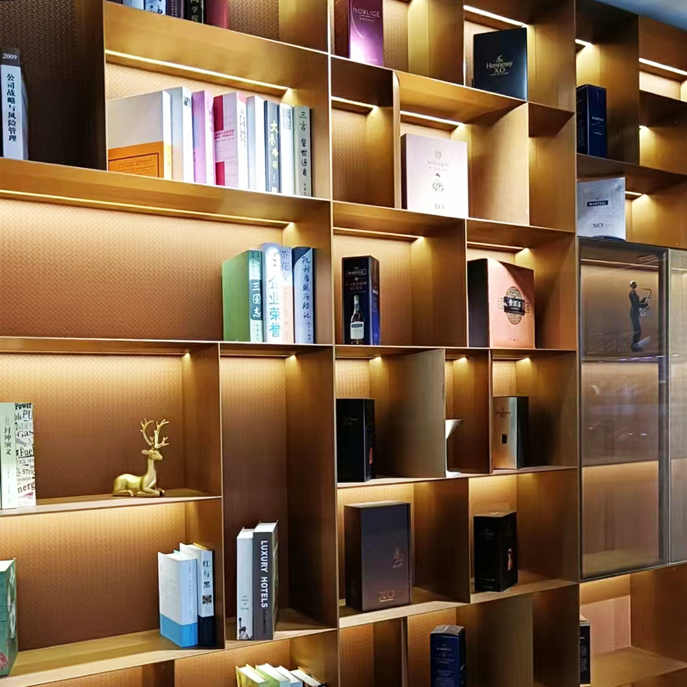 Home Office Luxury Floating Metal Steel Blue Gold Glass Floor Standing Book Shelf For Comic Store Display Wall With Door