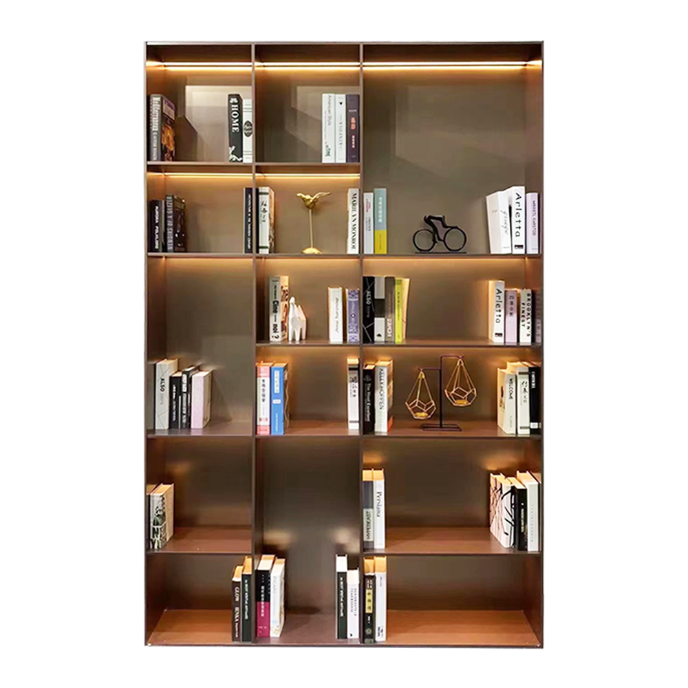Home Office Luxury Floating Metal Steel Blue Gold Glass Floor Standing Book Shelf For Comic Store Display Wall With Door
