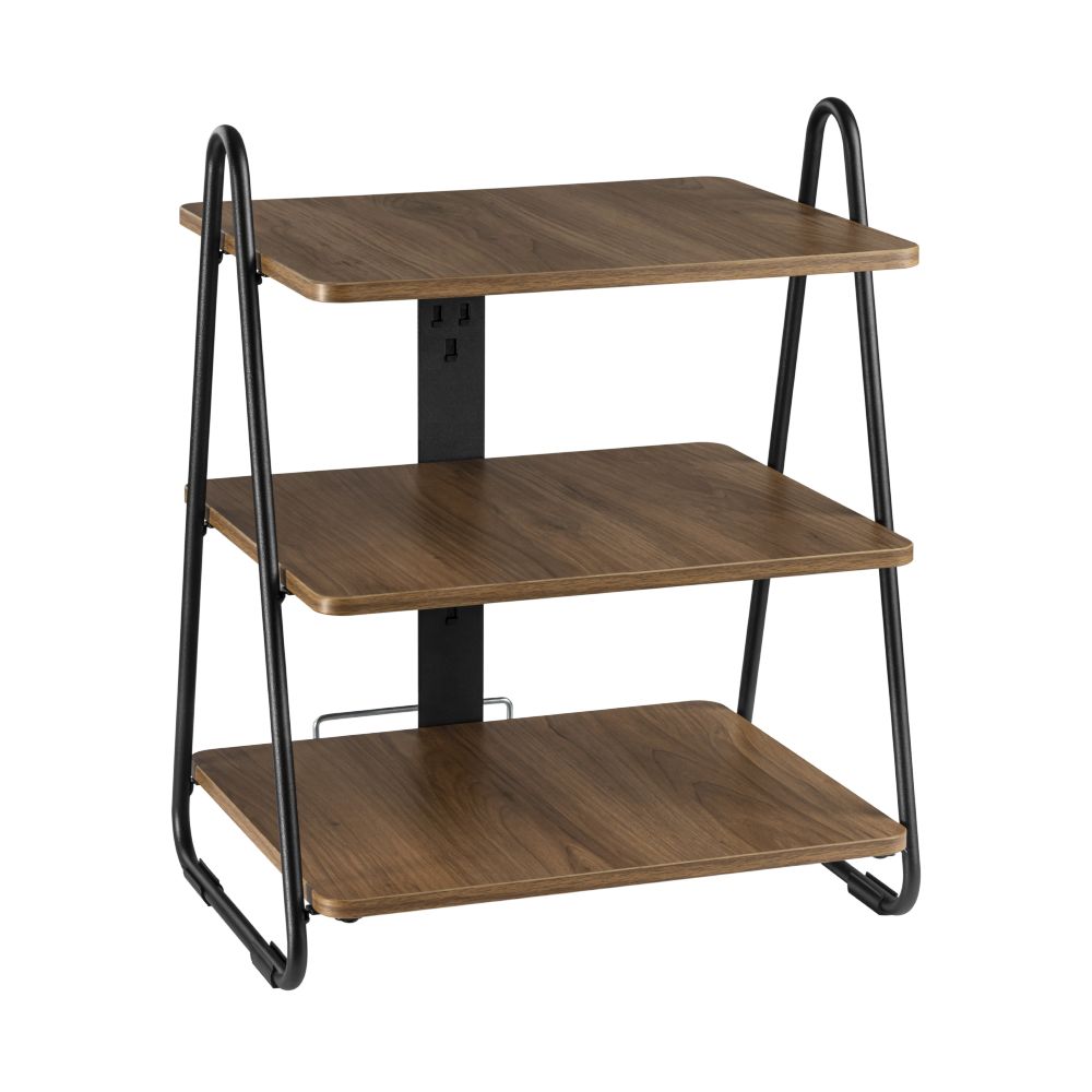 SFR-03 3-Tier Industrial Style Storage Rack AV Media Stand Corner Shelf Wood Shelves for TV Xbox PS5